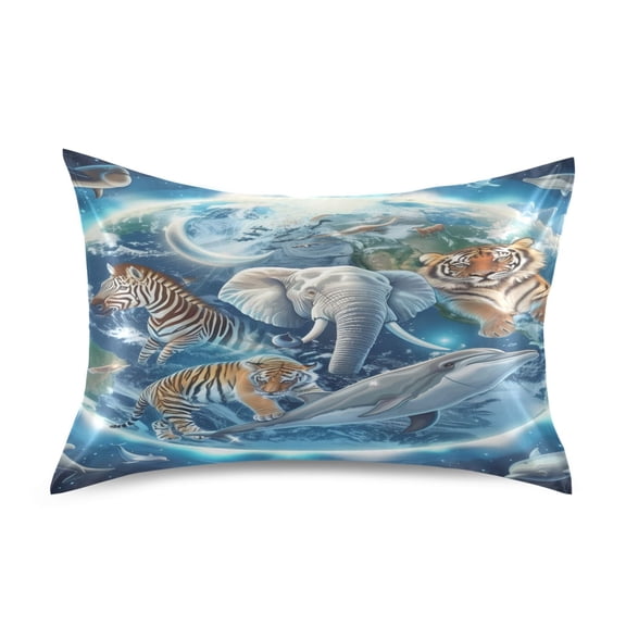 Satin Pillow Case Standard Silk Pillow Cover for Hair and Skin Envelope Closure Elephant Zebra Tiger Bear Dolphin 20"x26"