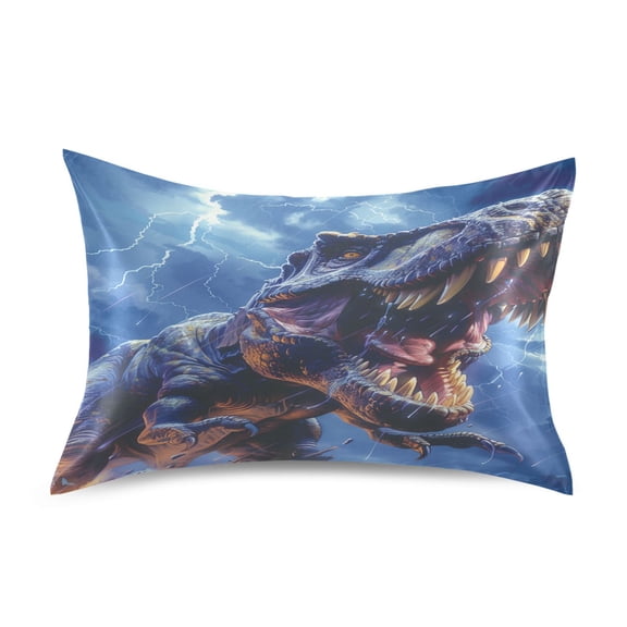 Satin Pillow Case Standard Silk Pillow Cover for Hair and Skin Envelope Closure Fierce Dinosaurs in Thunderstorm 20"x26"