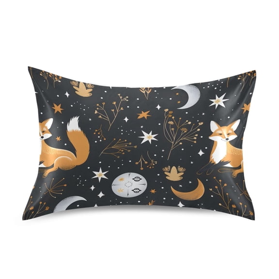 Satin Pillow Case Standard Silk Pillow Cover for Hair and Skin Envelope Closure Fox Plants Stars Moons 20"x26"