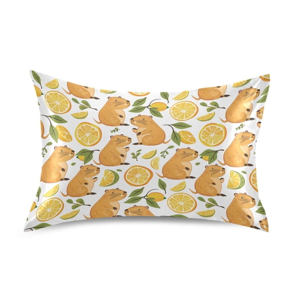 Satin Pillow Case Standard Silk Pillow Cover for Hair and Skin Envelope Closure Funny Baby Capybaras and Orange 20"x26"