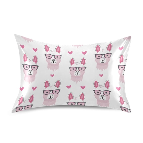 Satin Pillow Case Standard Silk Pillow Cover for Hair and Skin Envelope Closure Funny Llamas with Glasses 20"x26"
