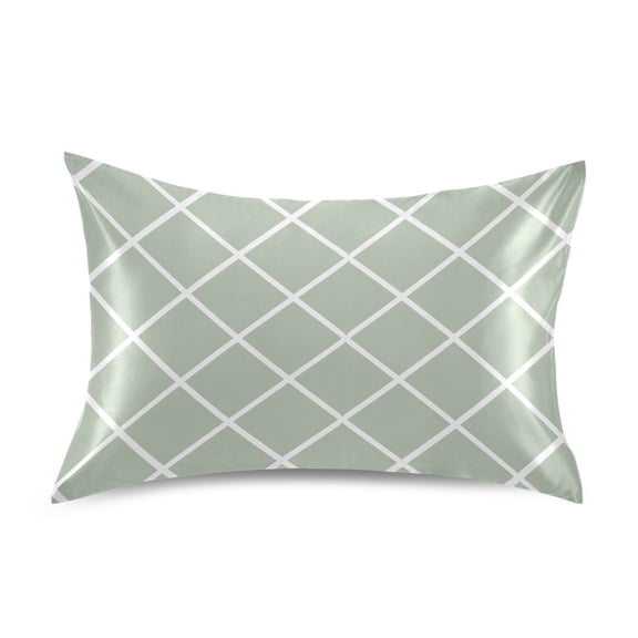 Satin Pillow Case Standard Silk Pillow Cover for Hair and Skin Envelope Closure Green Block 20"x26"
