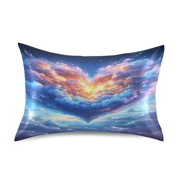 Satin Pillow Case Standard Silk Pillow Cover for Hair and Skin Envelope Closure Heart Cloud in Sky 20"x26"