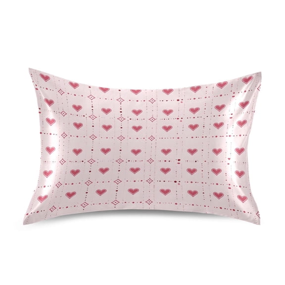 Satin Pillow Case Standard Silk Pillow Cover for Hair and Skin Envelope Closure Hearts on Block 20"x26"