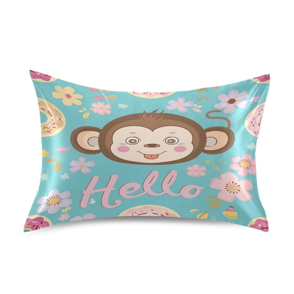 Satin Pillow Case Standard Silk Pillow Cover for Hair and Skin Envelope Closure Hello Monkey Face 20"x26"