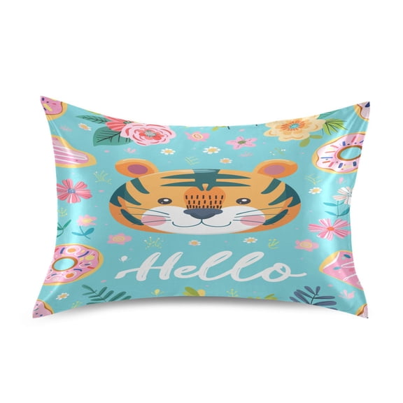 Satin Pillow Case Standard Silk Pillow Cover for Hair and Skin Envelope Closure Hello Tiger Face 20"x26"