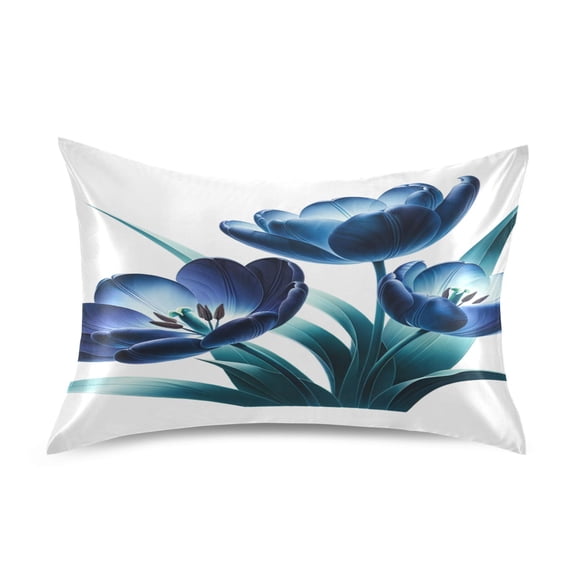 Satin Pillow Case Standard Silk Pillow Cover for Hair and Skin Envelope Closure Ink Tulips with Leaf 20"x26"