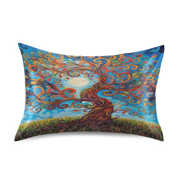 Satin Pillow Case Standard Silk Pillow Cover for Hair and Skin Envelope Closure Lift Tree and Moon 20"x26"