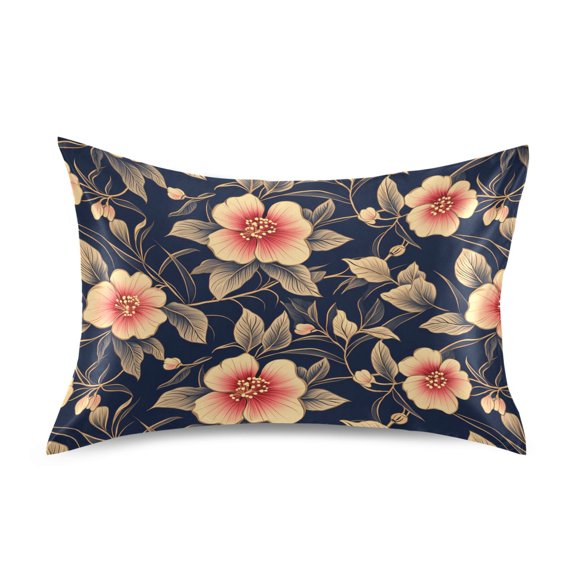 Satin Pillow Case Standard Silk Pillow Cover for Hair and Skin Envelope Closure Luxury Flower and Leaf 20"x26"
