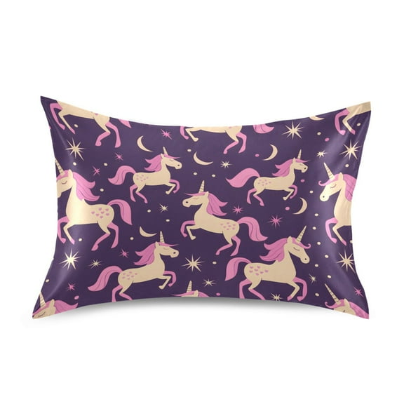 Satin Pillow Case Standard Silk Pillow Cover for Hair and Skin Envelope Closure Magic Unicorn and Star 20"x26"