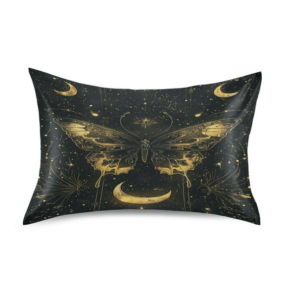 Satin Pillow Case Standard Silk Pillow Cover for Hair and Skin Envelope Closure Mysterious Butterflies and Moon 20"x26"