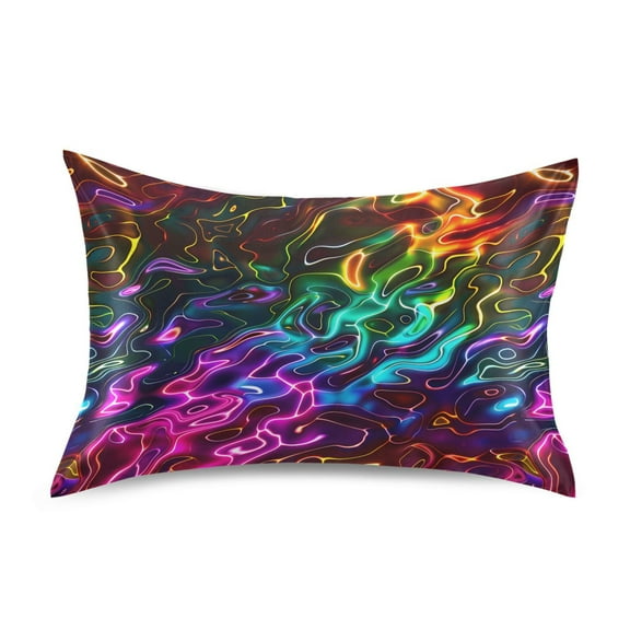 Satin Pillow Case Standard Silk Pillow Cover for Hair and Skin Envelope Closure Neon Ripples 20"x26"