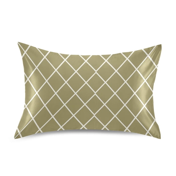 Satin Pillow Case Standard Silk Pillow Cover for Hair and Skin Envelope Closure Olive Brown Block 20"x26"