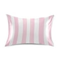 thumbnail image 1 of Satin Pillow Case Standard Silk Pillow Cover for Hair and Skin Envelope Closure Pale Pink and White Striped 20"x26", 1 of 9