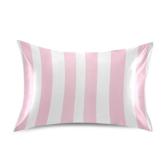 Satin Pillow Case Standard Silk Pillow Cover for Hair and Skin Envelope Closure Pale Pink and White Striped 20"x26"