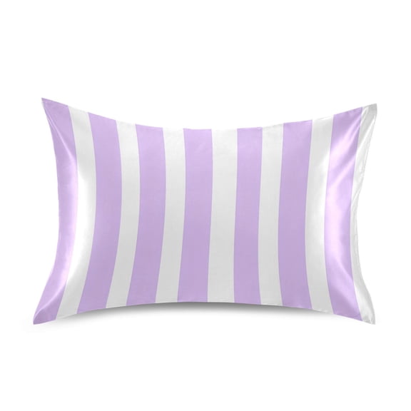 Satin Pillow Case Standard Silk Pillow Cover for Hair and Skin Envelope Closure Pale Violet and White Striped 20"x26"