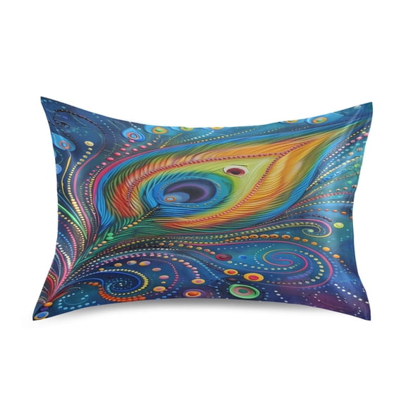 Satin Pillow Case Standard Silk Pillow Cover for Hair and Skin Envelope Closure Peacock Feather 20"x26"