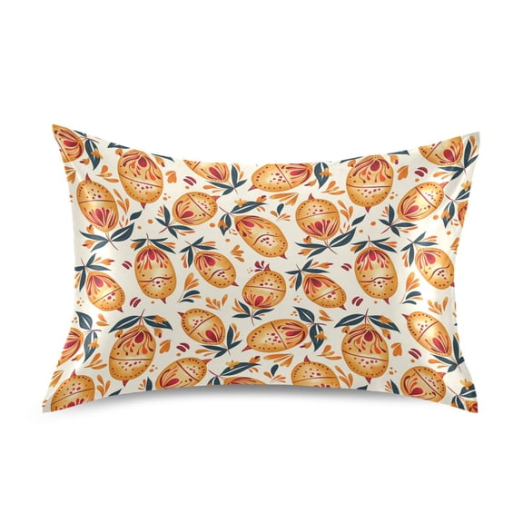 Satin Pillow Case Standard Silk Pillow Cover for Hair and Skin Envelope Closure Potatoes Folk Art 20"x26"