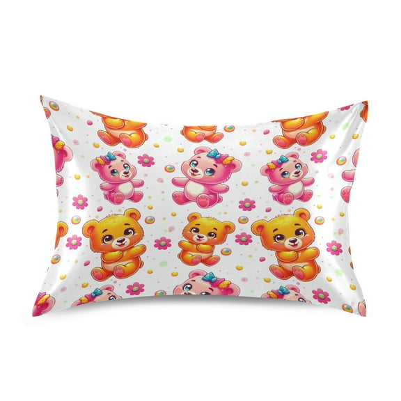 Satin Pillow Case Standard Silk Pillow Cover for Hair and Skin Envelope Closure Pretty Bears 20"x26"
