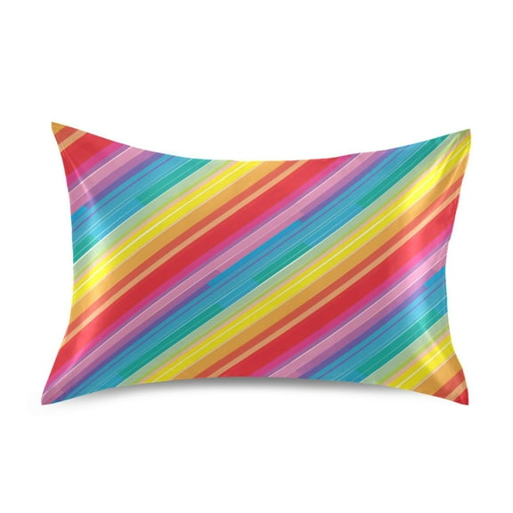 Satin Pillow Case Standard Silk Pillow Cover for Hair and Skin Envelope Closure Rainbow Lines 20"x26"