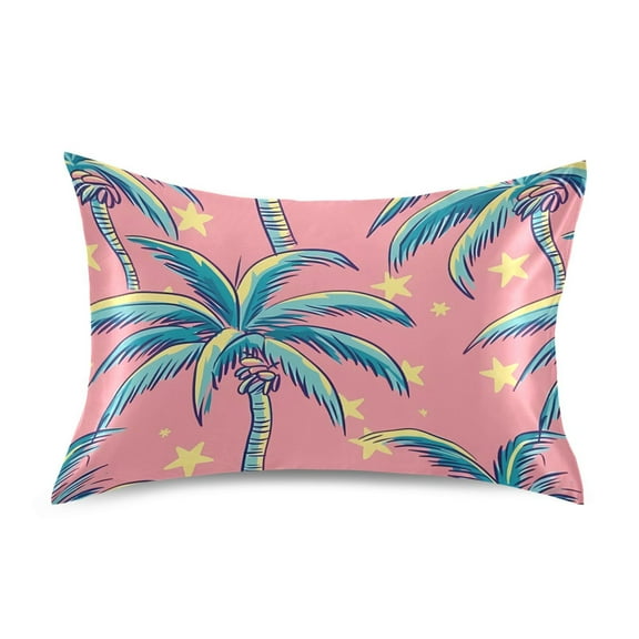 Satin Pillow Case Standard Silk Pillow Cover for Hair and Skin Envelope Closure Retro Vintage Palm Tree 20"x26"