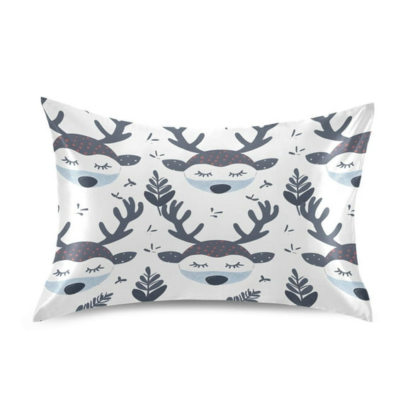 Satin Pillow Case Standard Silk Pillow Cover for Hair and Skin Envelope Closure Sleep Deer and Leaf 20"x26"