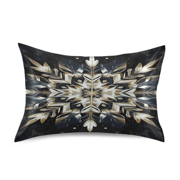 Satin Pillow Case Standard Silk Pillow Cover for Hair and Skin Envelope Closure Snowflake Of Glod Feathers 20"x26"