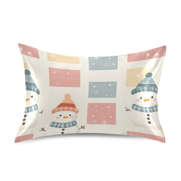 Satin Pillow Case Standard Silk Pillow Cover for Hair and Skin Envelope Closure Snowman and Block 20"x26"