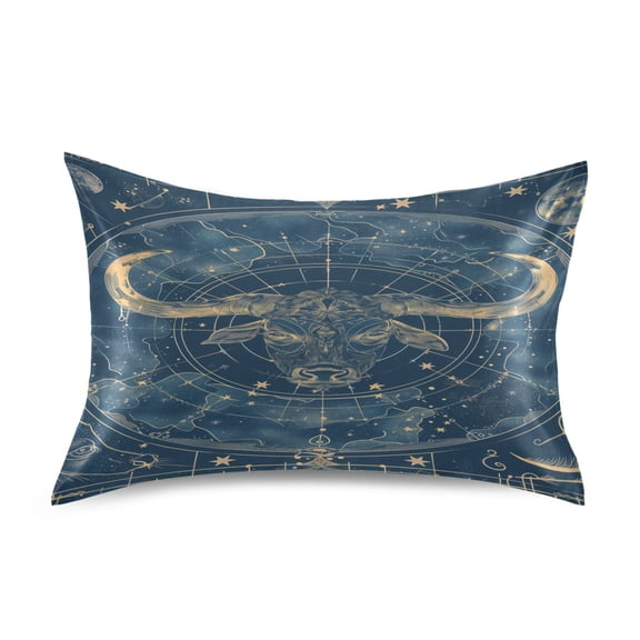 Satin Pillow Case Standard Silk Pillow Cover for Hair and Skin Envelope Closure Taurus Of Zodiac 20"x26"