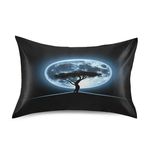 Satin Pillow Case Standard Silk Pillow Cover for Hair and Skin Envelope Closure Tree and Moon 20"x26"