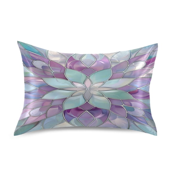 Satin Pillow Case Standard Silk Pillow Cover for Hair and Skin Envelope Closure Violet Floral Stained Glass 20"x26"