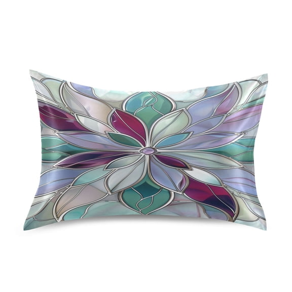 Satin Pillow Case Standard Silk Pillow Cover for Hair and Skin Envelope Closure Violet Red Floral Stained Glass 20"x26"
