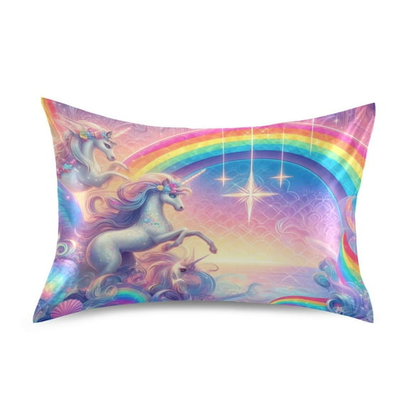 Satin Pillow Case Unicorns and Rainbow Standard Silk Pillow Cover for Hair and Skin Envelope Closure 20"x26"