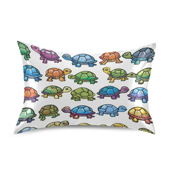 Satin Pillow Case Various Color Turtles Standard Silk Pillow Cover for Hair and Skin Envelope Closure 20"x26"