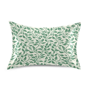Satin Pillow Case Vintage Green Leaves Standard Silk Pillow Cover for Hair and Skin Envelope Closure 20"x26"