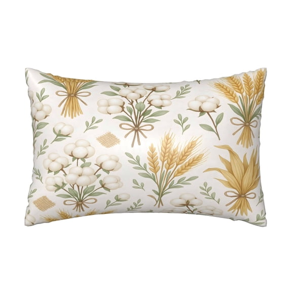 Satin Pillowcase 20x30in For Hair And Skin Soft Silky Blend Pillow Case With Hidden Zipper For Bedroom Or Sofa Farmhouse Wheat And Cotton Pattern
