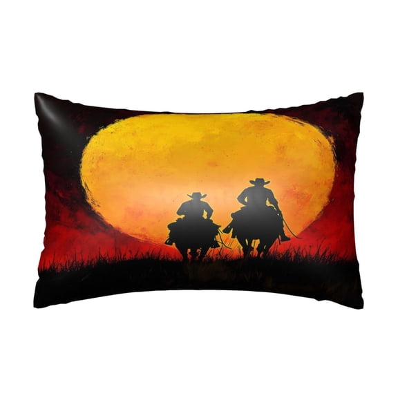 Satin Pillowcase 20x30in For Hair And Skin Soft Silky Blend Pillow Case With Hidden Zipper For Bedroom Or Sofa Western Cowboy Riding Horse At Sunset