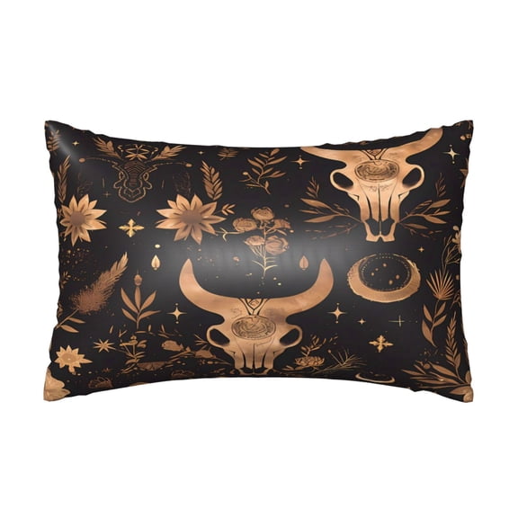 Satin Pillowcase 20x30in For Hair And Skin Soft Silky Blend Pillow Case With Hidden Zipper For Bedroom Or Sofa Bohemian Cow Skull Crescent Moon Flower