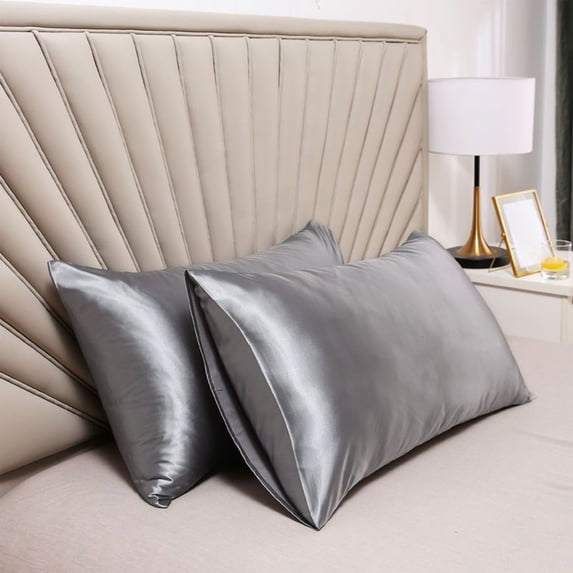 Satin Pillowcase Cooling Pillowcase, Usupdd Super Soft Imitation Silk Pillowcase for Hair and Skin, Solid Color Pillowcase for Sleeping Travel Home with Envelope Closure, Gray