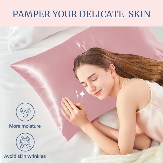 Satin Pillowcase with Envelope Closure for Hair & Skin, Silk Like Pillow Case Reduces Frizz & Wrinkles, Vegan Friendly Standard Size 20x26 Inches, Pink