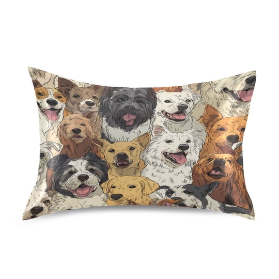 Satin Pillowcase Envelope Closure Pillow Cover Wrinkle-Resistant & Vibrant Print A Large Group Of Dogs