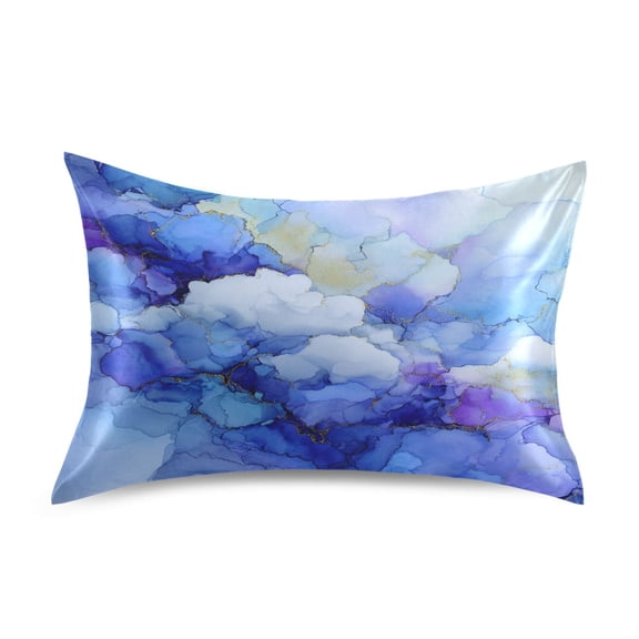 Satin Pillowcase Envelope Closure Pillow Cover Wrinkle-Resistant & Vibrant Print Blue Ink Clouds