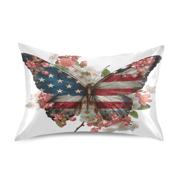 Satin Pillowcase Envelope Closure Pillow Cover Wrinkle-Resistant & Vibrant Print Butterfly with Flag Pattern