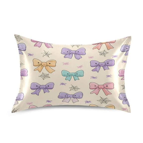 Satin Pillowcase Envelope Closure Pillow Cover Wrinkle-Resistant & Vibrant Print Colorful Bow Pattern