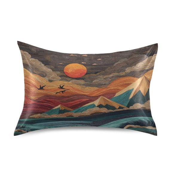 Satin Pillowcase Envelope Closure Pillow Cover Wrinkle-Resistant & Vibrant Print Colorful Clouds and Mountains