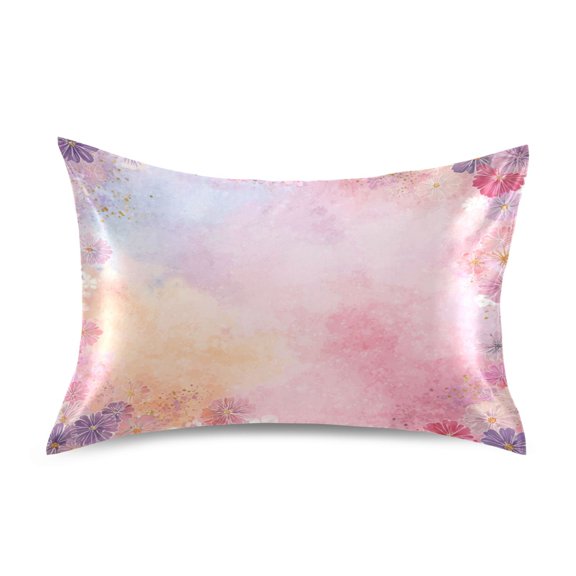 Satin Pillowcase Envelope Closure Pillow Cover Wrinkle-Resistant & Vibrant Print Colorful Pastel Floral Pattern