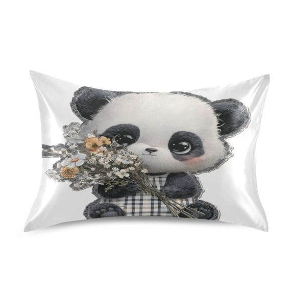 Satin Pillowcase Envelope Closure Pillow Cover Wrinkle-Resistant & Vibrant Print Cute Big-eyed Panda
