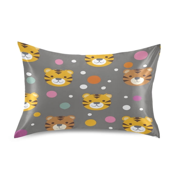 Satin Pillowcase Envelope Closure Pillow Cover Wrinkle-Resistant & Vibrant Print Cute Tiger Face Pattern