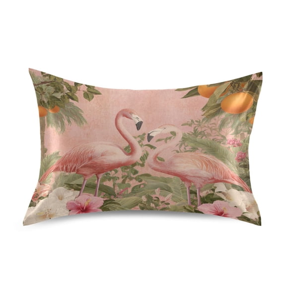 Satin Pillowcase Envelope Closure Pillow Cover Wrinkle-Resistant & Vibrant Print Flamingos in Tropical Garden