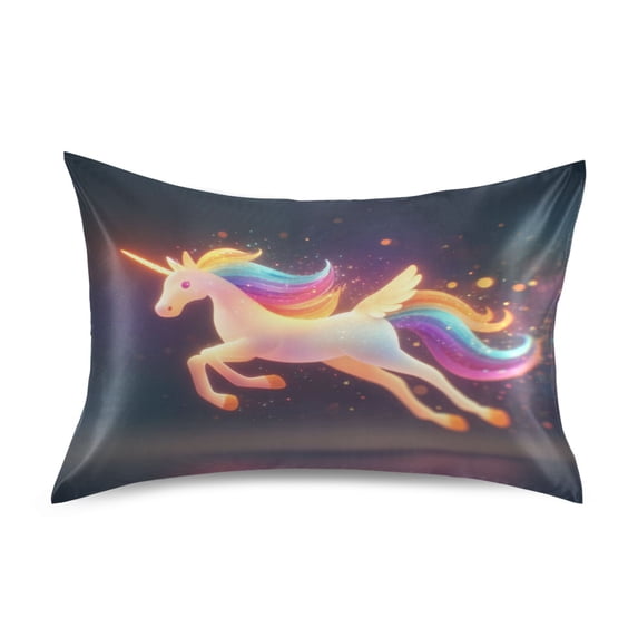 Satin Pillowcase Envelope Closure Pillow Cover Wrinkle-Resistant & Vibrant Print Glowing Flying Unicorn
